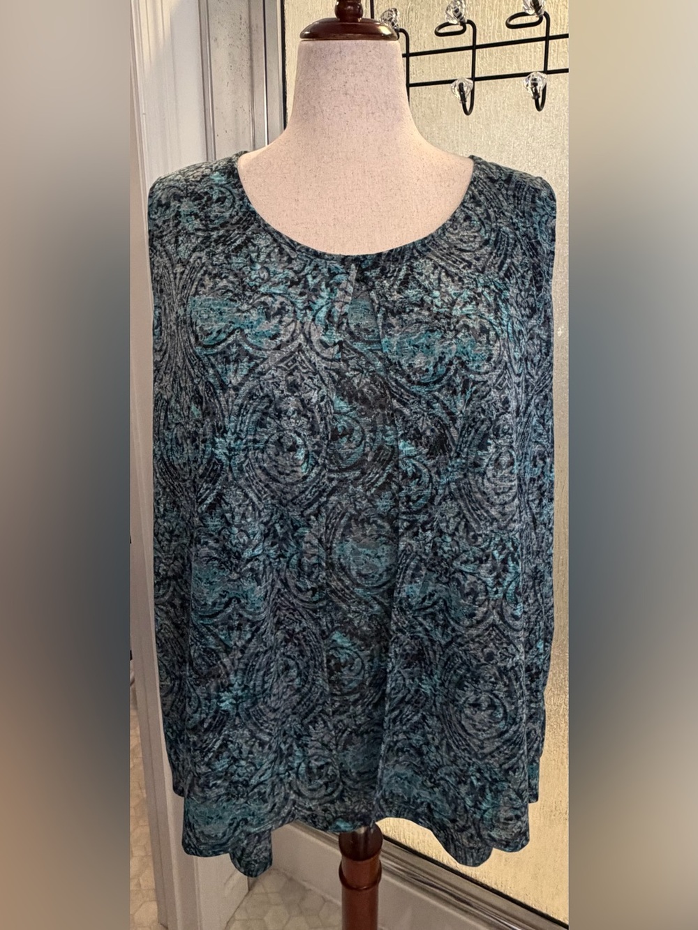 NWT Catherines Teal Black Damask Paisley Mesh Overlay Tank Top Size 2XWP $25😀